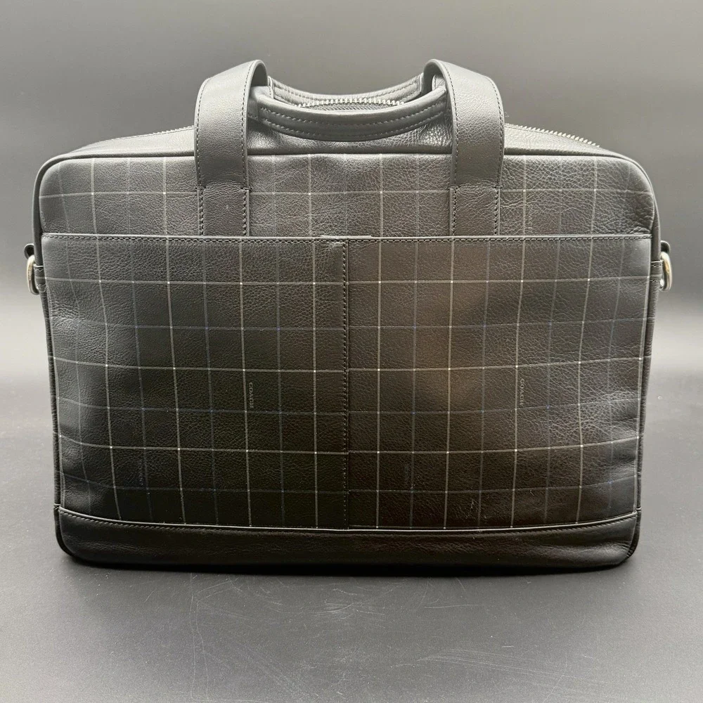 COACH Bag Briefcase Business Men's Leather Black‎ F71561 HUDSON Rare Plaid NWOT